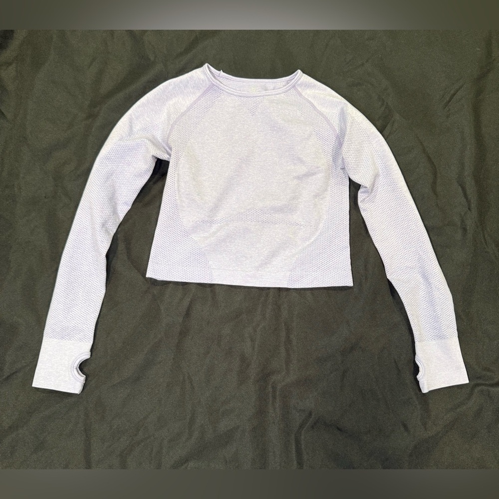 Women's Long Sleeve Stretchy Workout Crop Top - Light Purple